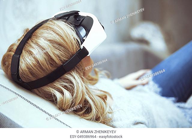 Woman wearing Virtual reality headset