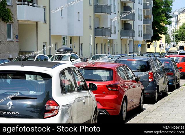 germany, bavaria, munich, munich-schwabing, residential area, cars, parked street