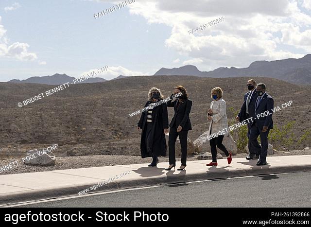 United States Vice President Kamala Harris visits sunset view scenic overlook while touring Lake Mead in Boulder City, Nevada, U.S. on Monday, Oct