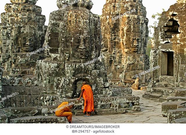 Monks inside the Temple Bayon - Angkor Thom Siem Reap Cambodia