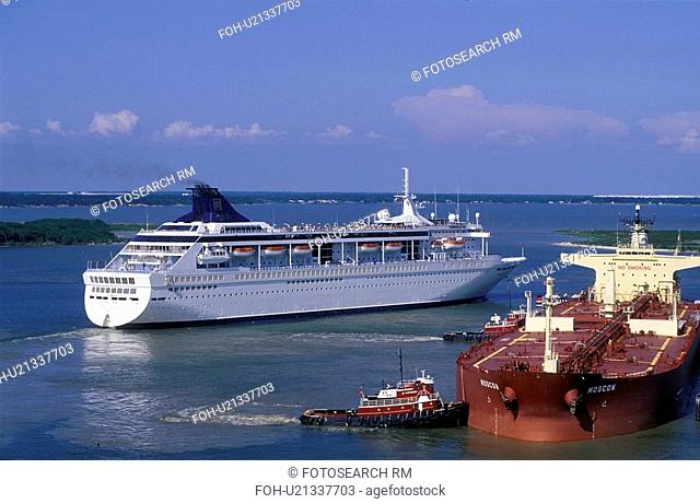 Oil Tanker and Cruise Ship in Channel