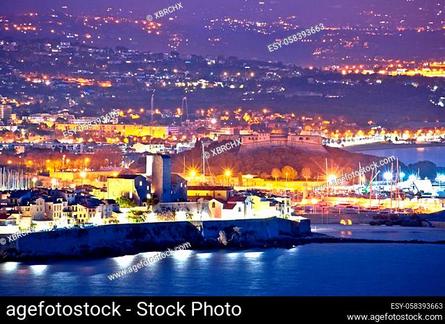 French riviera. Historic town of Antibes coastline and landmarks evening view, famous destination in Cote d Azur, France