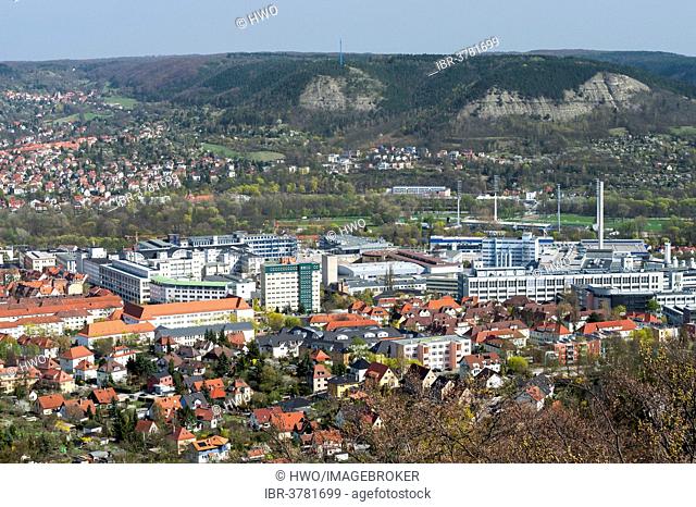 Beutenberg Campus, behind Paradise-Park, limestone hills in the Saale valley, Jena, Thuringia, Germany