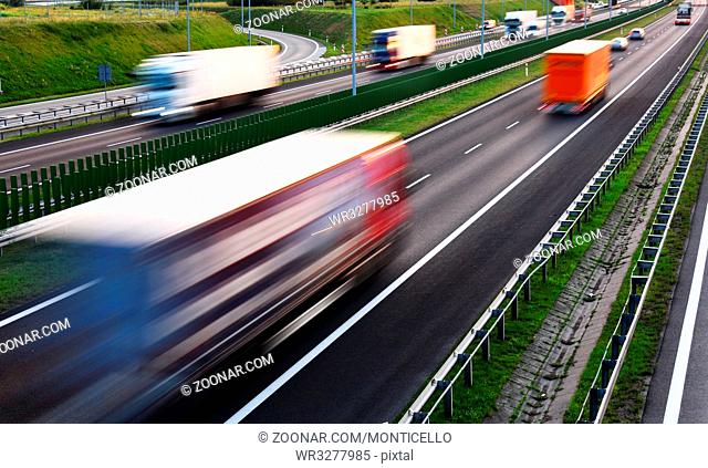 Trucks on four lane controlled-access highway in Poland