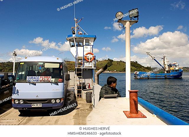 Chile, Los Lagos Region, Chiloé Island, Quinchao Island, ferry boat