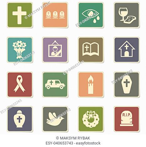 funeral services web icons - paper stickers for user interface design