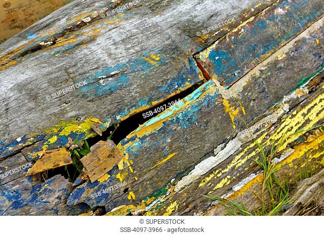 Close-up of a derelict rowboat hull, Lunenburg, Nova Scotia, Canada