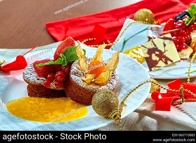 Cupcake with fresh fresh berries festive table setting