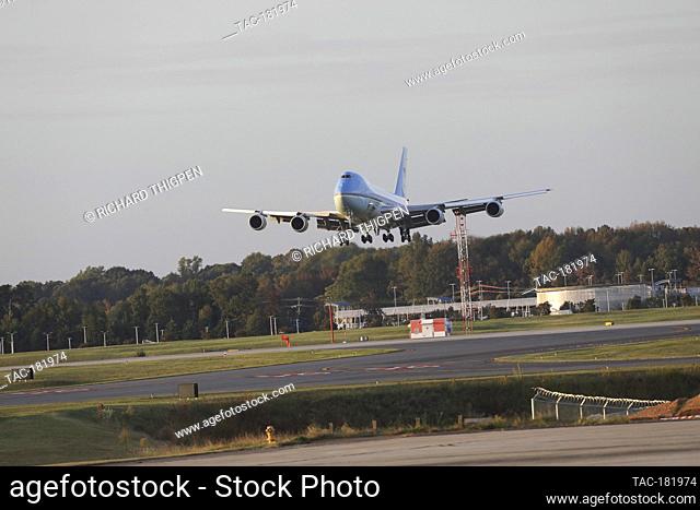Air Force One arrives with President Donald J. Trump at the North Carolina Air National Guard 145th Airlift Wing on October 21, 2020 in Charlotte
