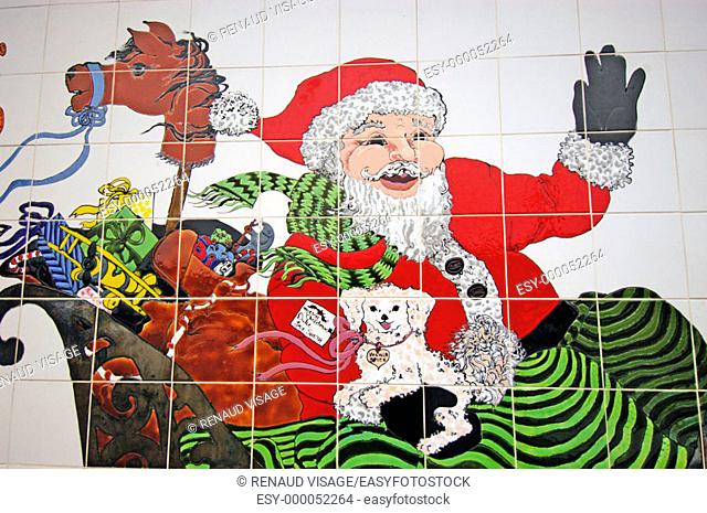 Portrait of Santa Claus and his sleigh in porcelain tile. North Pole. Alaska. United States