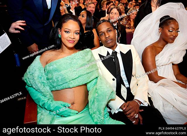 Rihanna, A$AP Rocky and Tems at the live ABC telecast of the 95th Oscars® at the Dolby® Theatre at Ovation Hollywood on Sunday, March 12, 2023