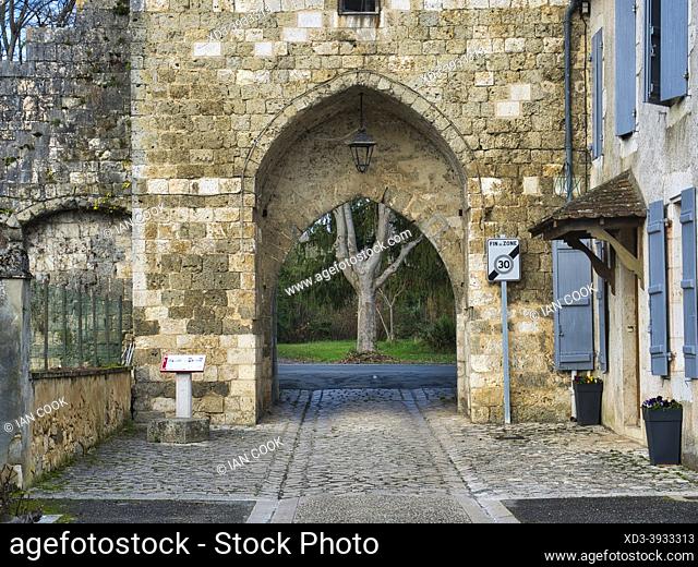 tower of Montgaillard (northwest tower) in bastide or city wall, Vianne, Lot-et-Garonne Department, Nouvelle-Aquitaine, France