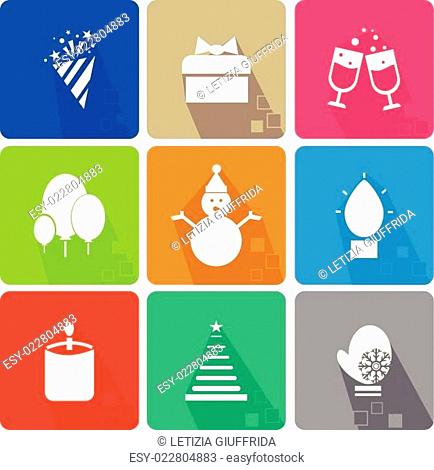 Christmas icons set with objects typical of the party