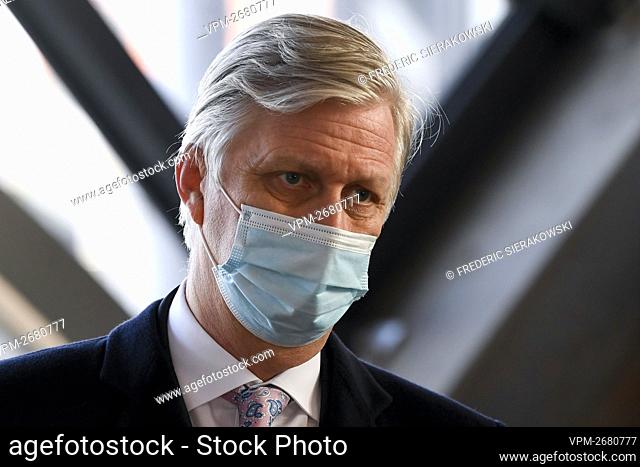 King Philippe - Filip of Belgium pictured during a royal visit to the SNCB - NMBS train station and Infrabel train infrastructure company in Ottignies