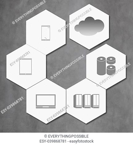 cloud networking on hexagon icon tile as concept