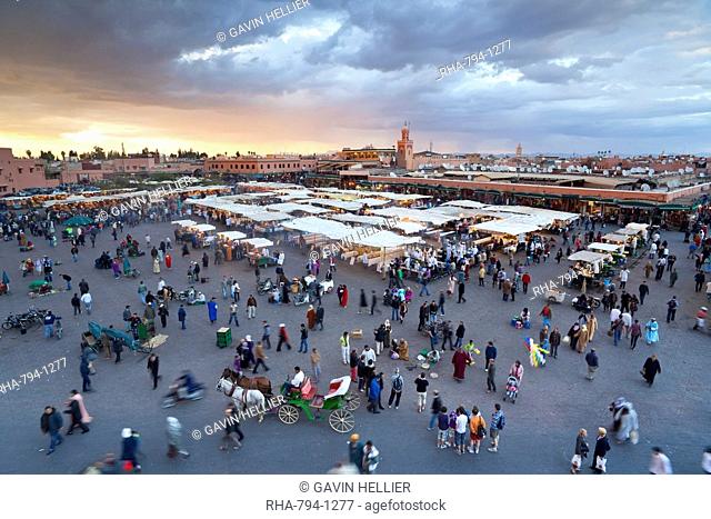 Elevated view over the Djemaa el-Fna, Marrakech Marrakesh, Morocco, North Africa, Africa