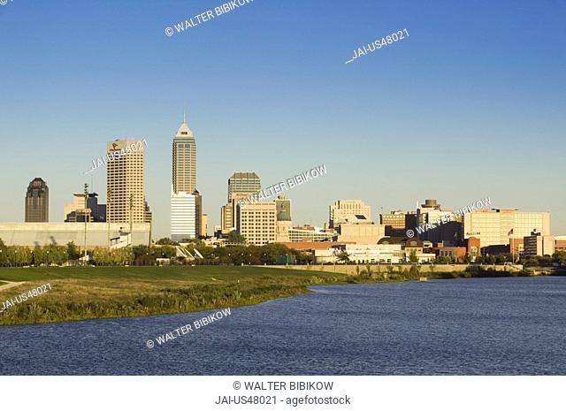 City Skyline & White River, Indianapolis, Indiana, USA