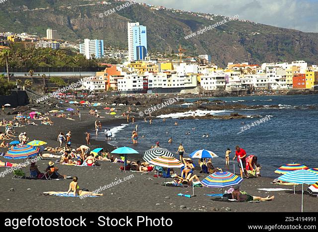 View of the Jardin Beach-Playa Jardin, Puerto De La Cruz , Tenerife, Canary Islands, Spain, Europe