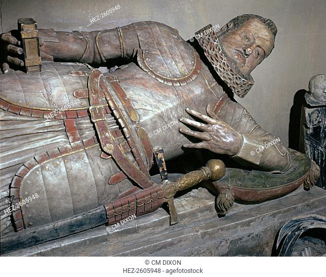 Effigy of Sir John Scudamore, a Lancastrian who died in 1616 aged 37. In the church at Kentchurch in Herefordshire, 17th century
