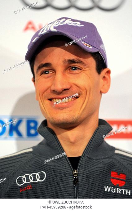 German ski jumper Martin Schmitt smiles during his farewell press conference in Willingen, Germany, 31 January 2014. The four-time ski jumping world champion...