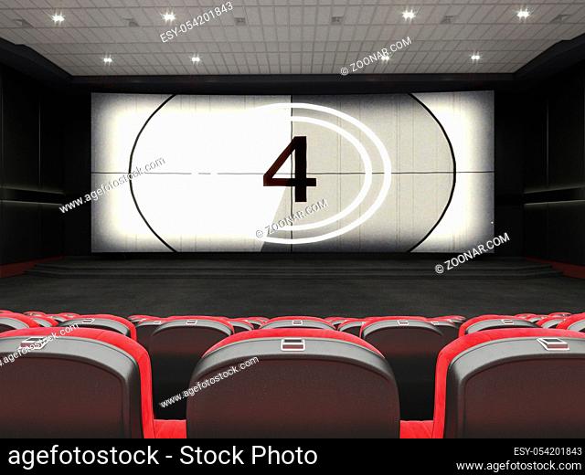 3D rendering modern cinema with red chairs