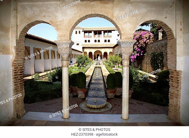 The Palacio de Generalife, Alhambra, Granada, Spain, 2007. View from the portico to the Court of the Water Channel (Patio de la Acequia)