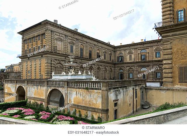 Florence, Italy-August 26, 2014:Particular of Pitti palace view from boboli gardens during a sunny day