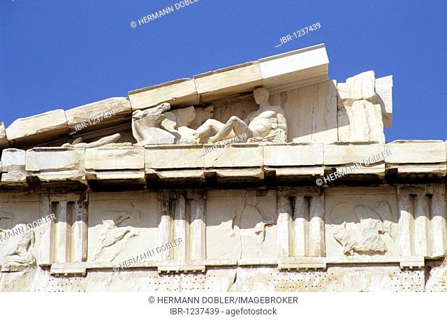 Gabel detail of the Parthenon on the Acropolis, Athens, Greece, Europe