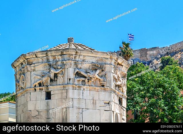 The Tower of the Winds is an octagonal Pentelic marble clocktower on the agora in Athens, Greece