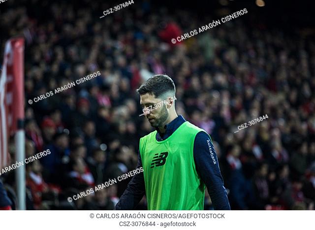 BILBAO, SPAIN - JANUARY 07, 2018: Yeray Alvarez, Athletic player, returns to the team after overcoming a cancer, in the Spanish League match between Athletic...