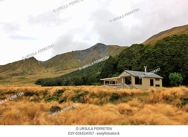 Public back country hut in the Fjordland National Park. Tramping destination in New Zealand