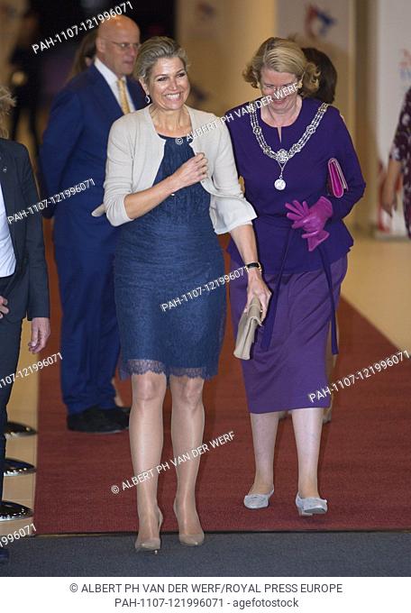 Queen Maxima of The Netherlands leave at the World Forum in The Hague, on July 04, 2019, agter given a short opening speech at the 26th Egmont Group of...