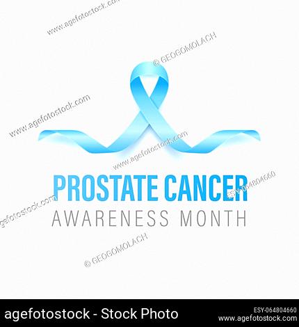 Prostate Cancer Banner, Card, Placard with Vector 3d Realistic Blue Ribbon on White Background. Prostate Cancer Awareness Month Symbol Closeup, September