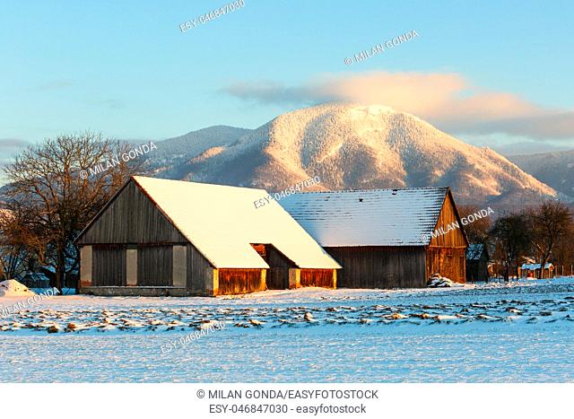 Traditional barns in Turiec region in central Slovakia.