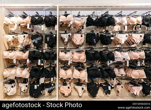 View Of Female Woman Lingerie On Hanger In Store Of Shopping Center