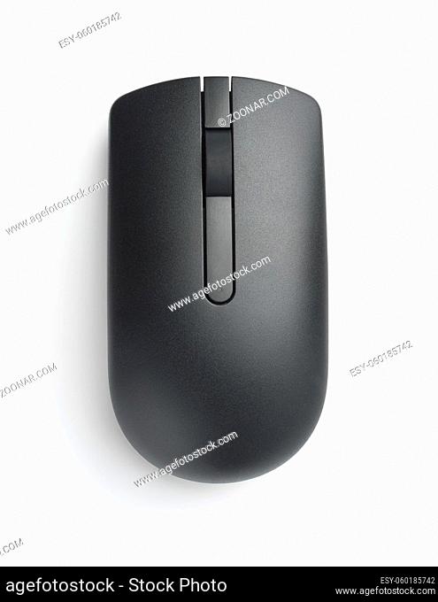 Top view of black wireless computer mouse isolated on white