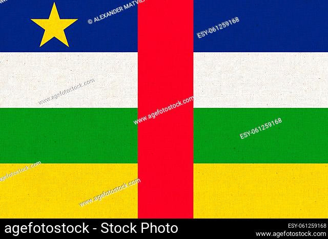 Flag of Central African Republic. Central African Republic flag on fabric surface. Fabric texture. National symbol of Central African Republic on patterned...