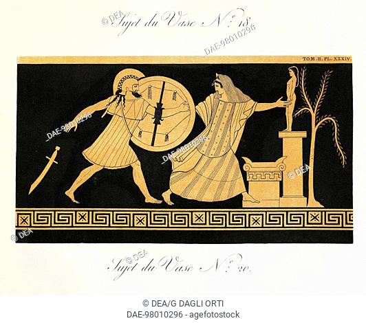 Alexandre de Laborde (1774-1842), Collection de vases grecs de Ms le Comte de Lamberg, Paris, 1813-1824. Menelaus in Helen's pursuit before altar of Apollo