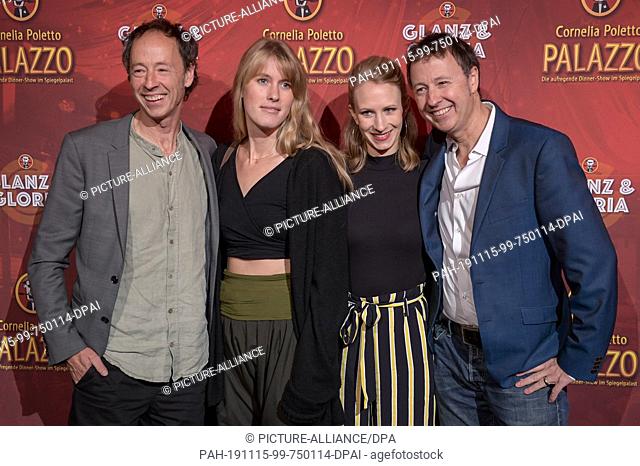 15 November 2019, Hamburg: Gerrit Braun (l) and Frederik Braun, entrepreneurs, appear with their wives Johanna Wo (r) and Michaela at the premiere of the new...