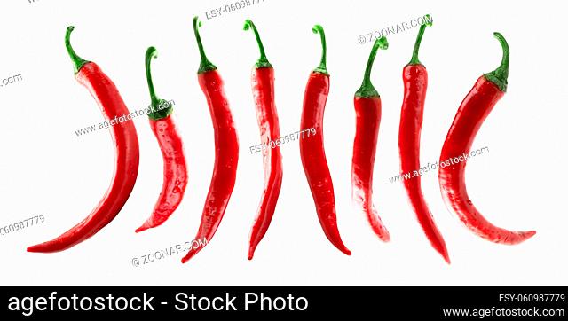 A set of red hot peppers. Isolated on a white background