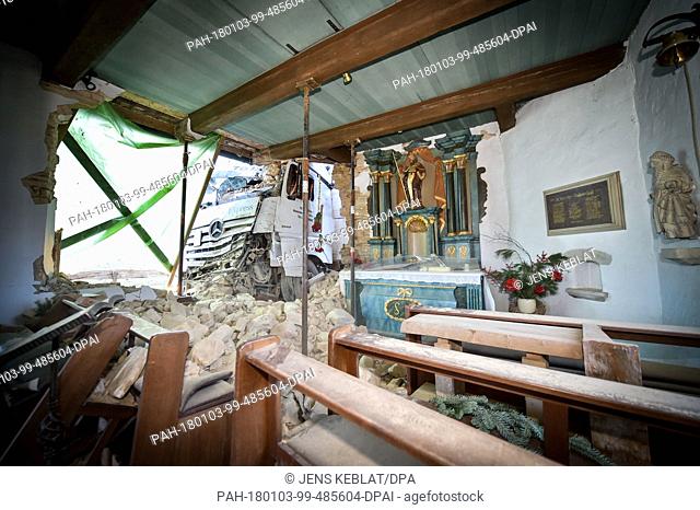 A truck crashed into the St. Anthony's Chapel at Horstmar, Germany, 03 January 2017. The chapel is in danger of collapsing