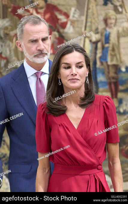 King Felipe VI of Spain, Queen Letizia of Spain attend he National Sports Awards 2019 and 2020 at El Pardo Royal Palace on July 18, 2022 in Madrid, Spain