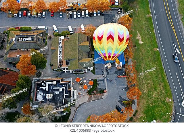 Hot air balloon being inflated for a flight  Napa Valley, California, USA