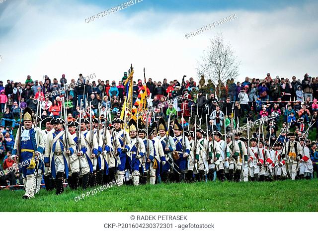 Re-enactment of the battle of 1757, which, according to experts, is milestone in the Seven Years' War, in Vesec, Liberec, Czech Republic, April 23, 2016