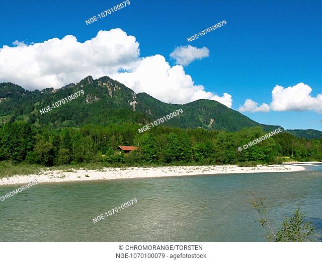 Isar river landscape in the Upper Bavarian Alps between Bad Tölz and Lenggries