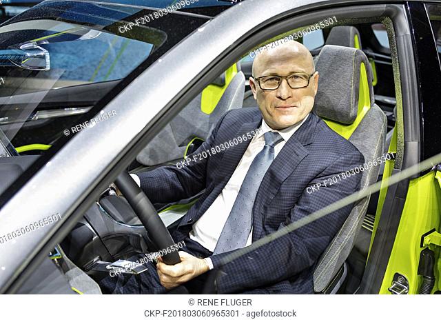 Skoda Auto CEO Bernhard Maier (pictured) presented the Skoda Vision X, SUV concept car, before a start of the 88th International Motor Show in Geneva