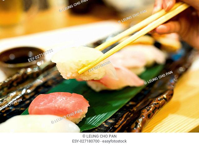 Japanese sushi in restaurant