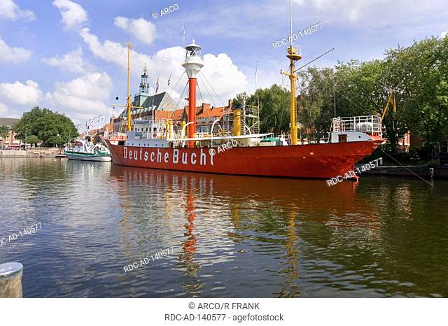 Ships in harbour Emden light ship  'Deutsche Bucht' Ratsdelft Emden Lower Saxony Germany light ship Amrumbank