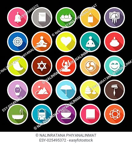 Zen society flat icons with long shadow, stock vector
