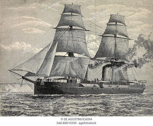 HMS Imperieuse, Ships at the Queen Victoria's Jubilee Naval Review, United Kingdom, engraving from The Illustrated London News, No 2518, July 23, 1887